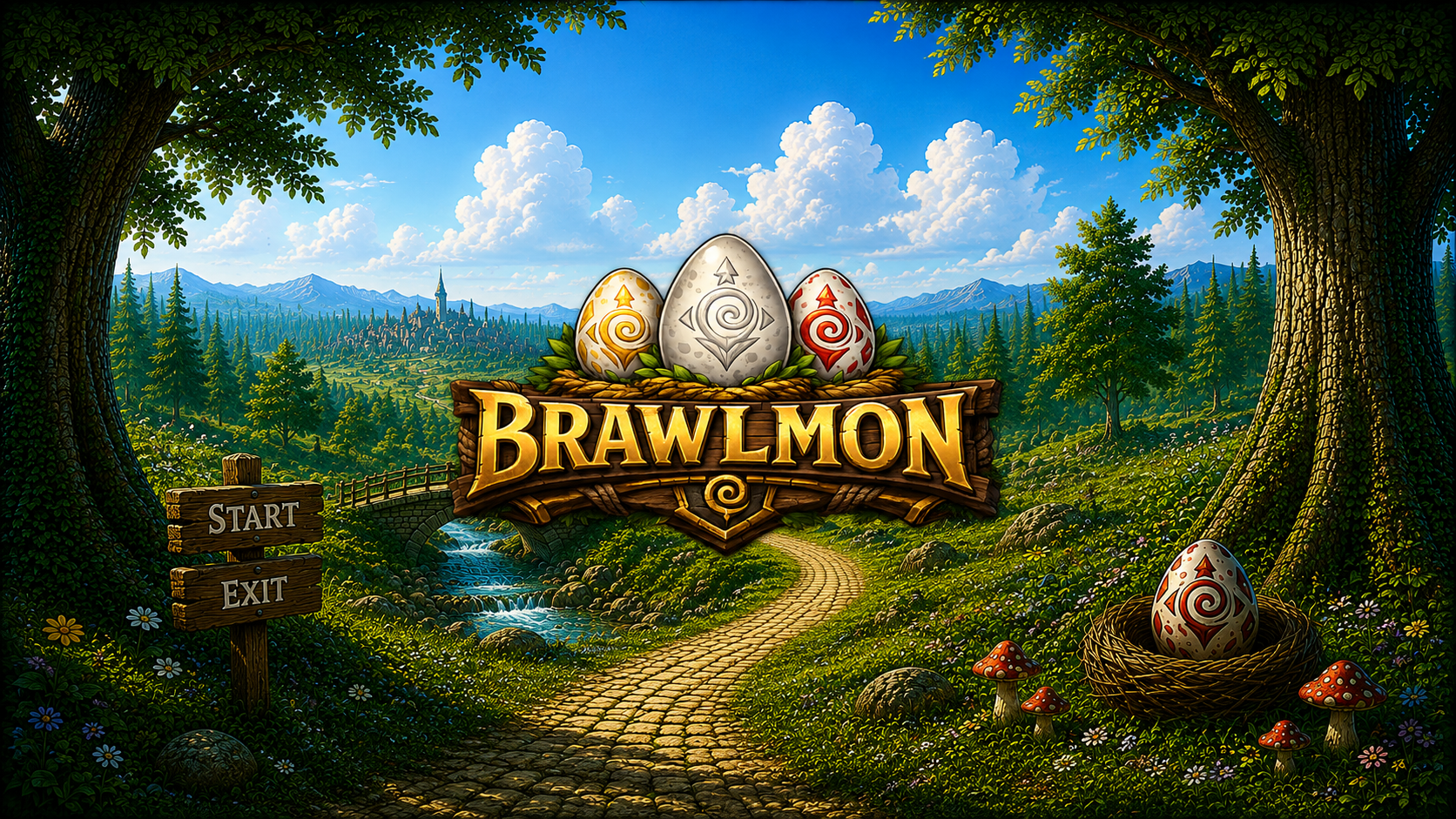 Brawlmon Hauptmenü im Wald von Ecclesia